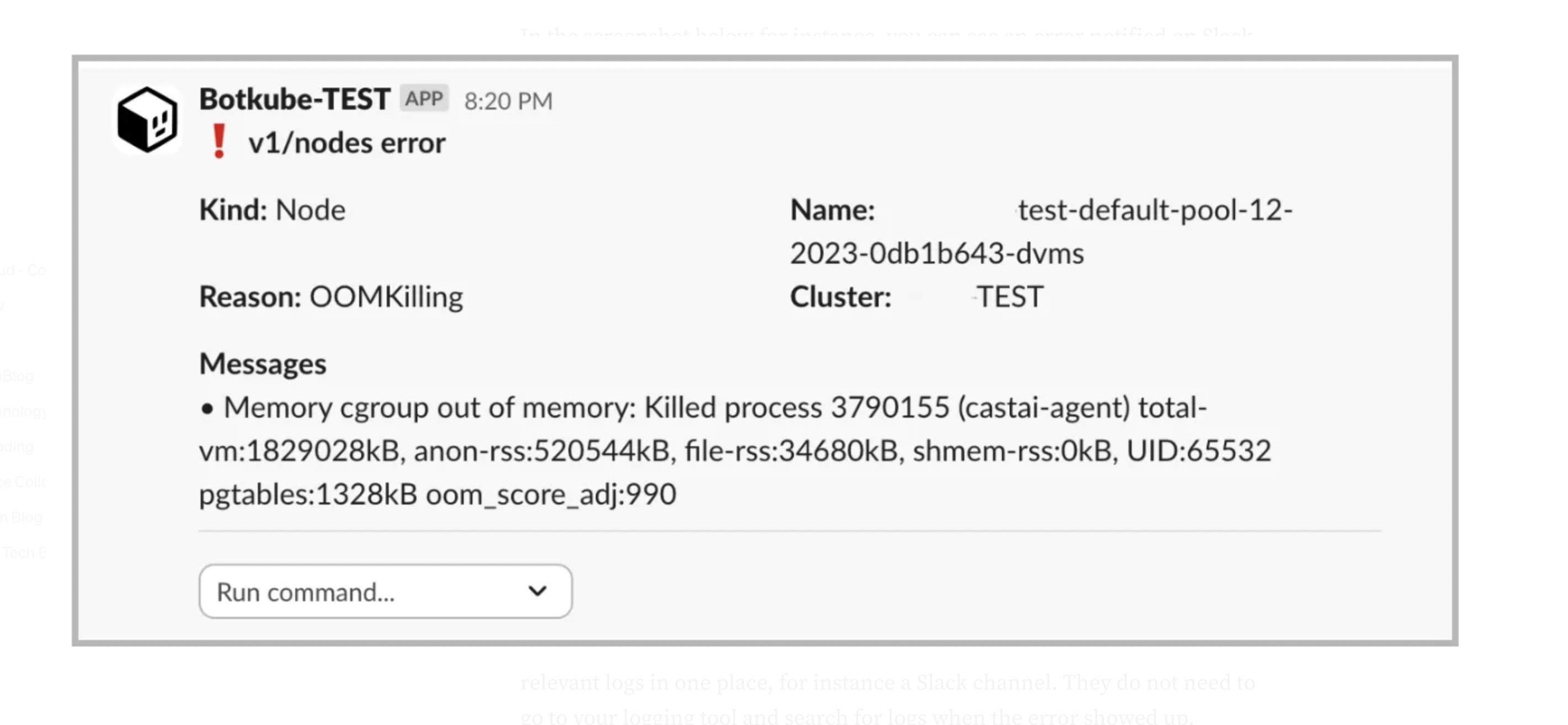 Botkube error with logs