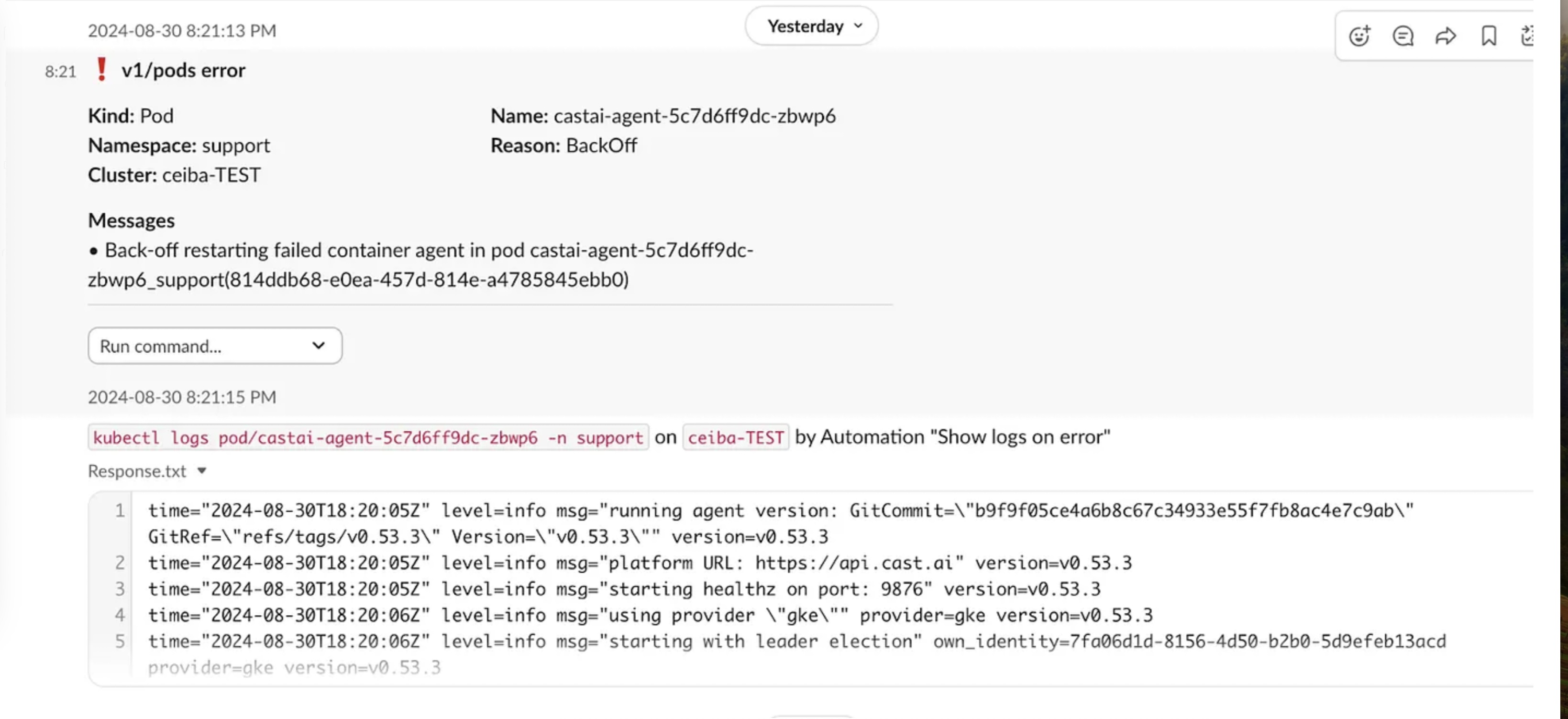 Botkube error with logs 2